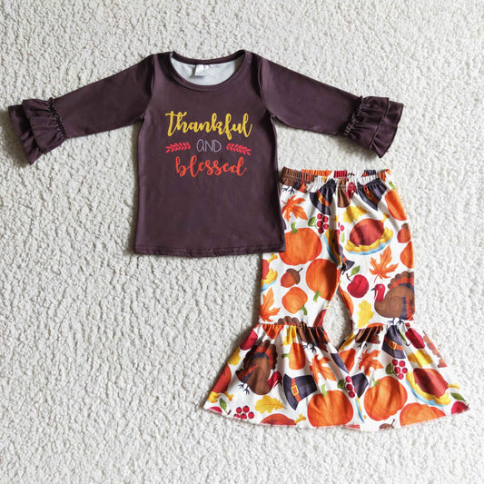 GLP0230 Thankful Blessed Girl Turkey Pumpkin Outfit