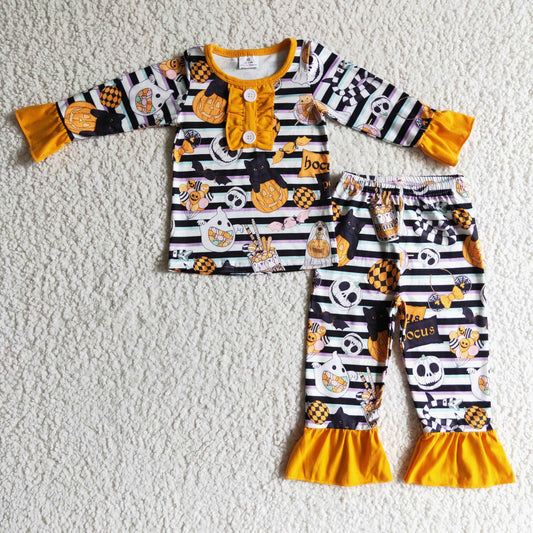 GLP0238 Baby Girls Halloween stripe cartoon pajamas clothes set