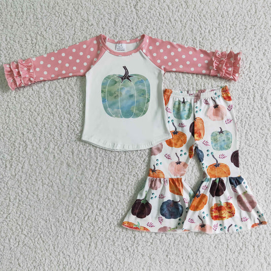 GLP0240 Fall Girl Pink Dot Pumpkin Bell Outfit