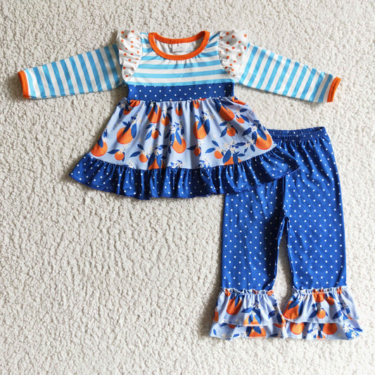 GLP0244 Fall Girl Orange Fruit Tunic Striped Outfit