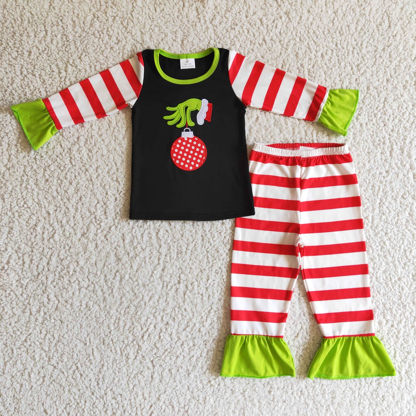 GLP0284 Baby girls Christmas hands stripe pajamas set