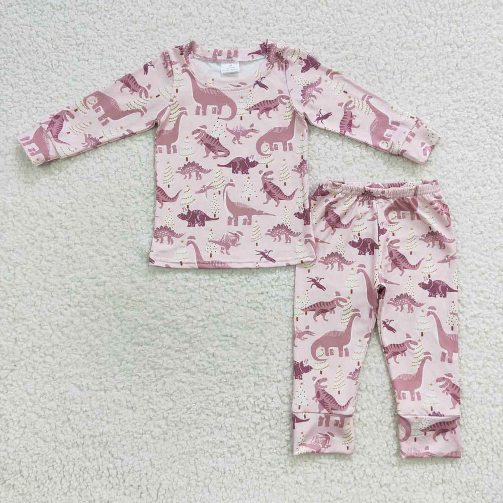 GLP0482 Christmas Tree pink Dinosaur long sleeve pantsuit