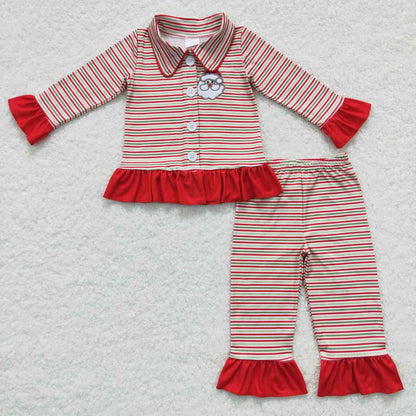Sibling Baby Boys Girls Embroidery Santa Button Top Pants Christmas Pajamas Sets C11.1