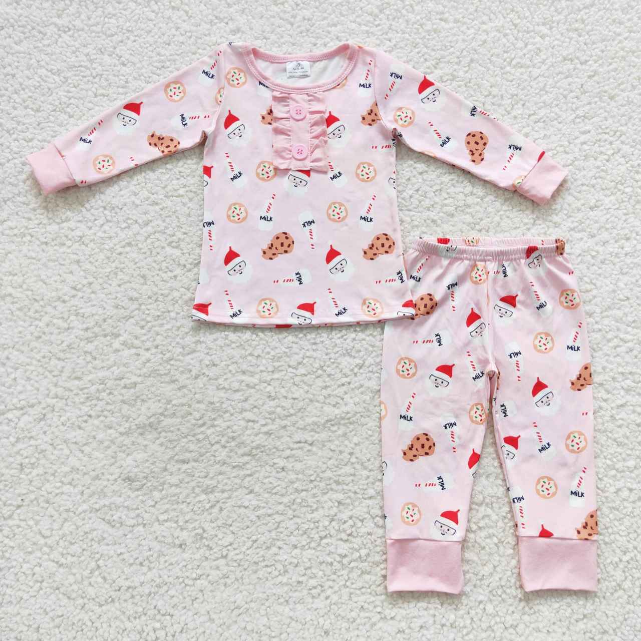 Sibling Baby Kids Cookie Milks Santa Button Top Pants Christmas Pajamas Sets Zipper Footie Rompers C9.30