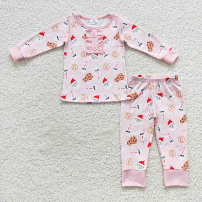 Sibling Baby Kids Cookie Milks Santa Button Top Pants Christmas Pajamas Sets Zipper Footie Rompers C9.30