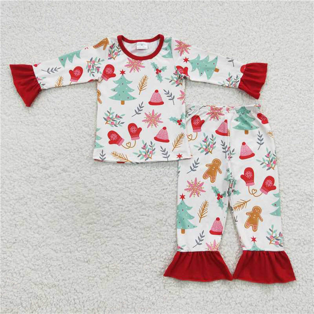 GLP0636 Girls Christmas Tree Gingerbread Man Long sleeve pant suit