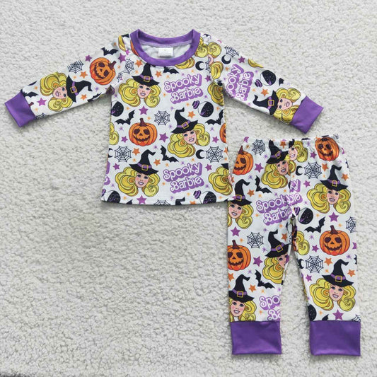 GLP0661 Halloween Pumpkin purple white long sleeves and pants