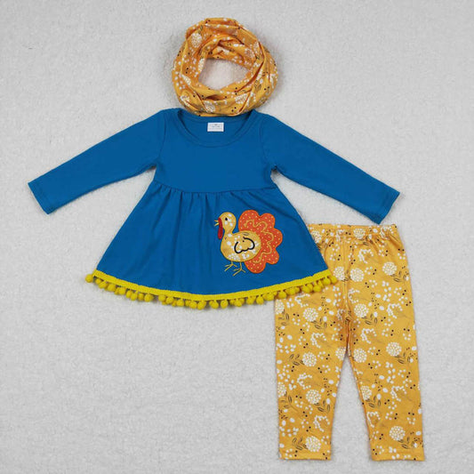 GLP0720 Embroidery Turkey Blue Long Sleeve Flower Yellow Pants Suit