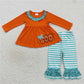 Embroidered boo lettering blue and white striped long sleeve orange trousers set collection