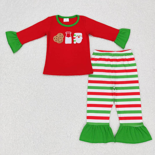 GLP0726 Embroidery Cookie Milk Santa Claus Lace Red Green White Long Sleeve Pants Suit