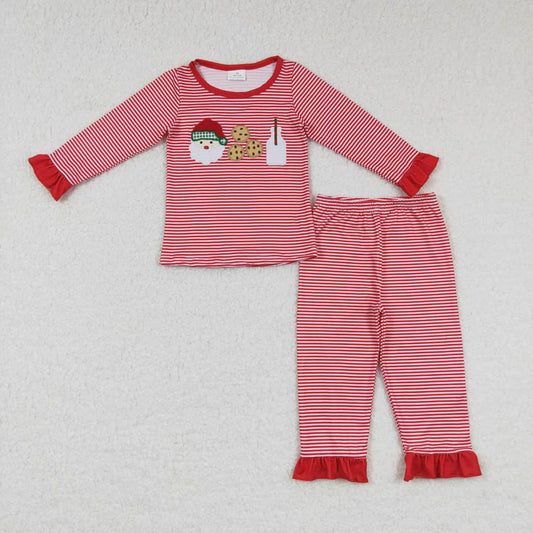 GLP0873 Embroidery Santa Cookie Milk Red Stripe Set