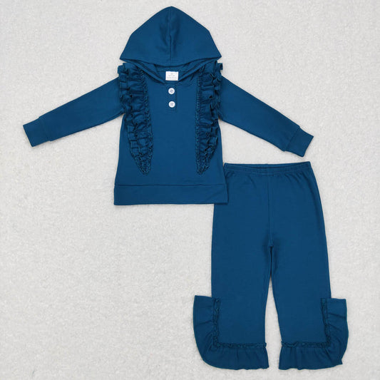 GLP0895 lace blue hooded long-sleeved trousers suit