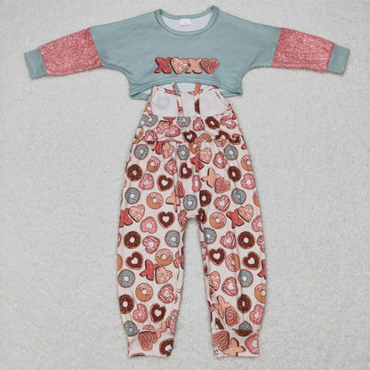 GLP0899 Letter Donut Pink Long Sleeve Suspender Suit