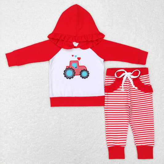 GLP0913 Embroidery Love Tractor Red and White Lace Hooded Suit