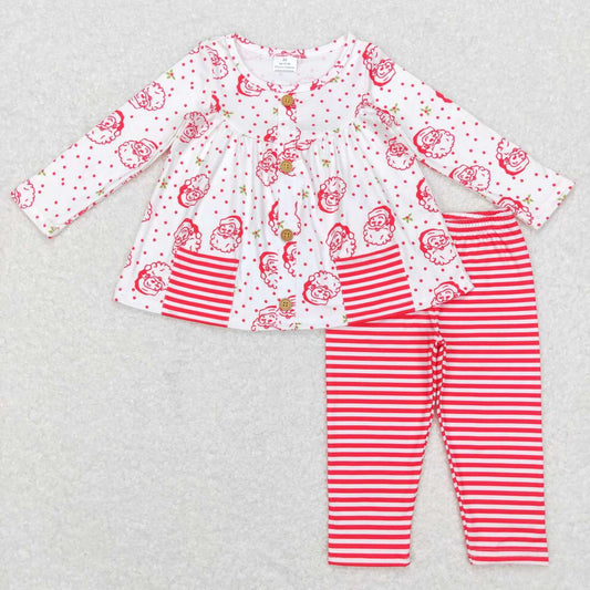 GLP0989 Christmas Santa Pocket White Long sleeve red and white striped pantsuit