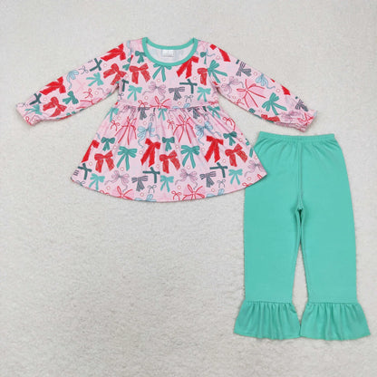 Family Sibling Colorful Bows Pajamas Clothes Sets Zipper Rompers Women Pants Blankets C10.14