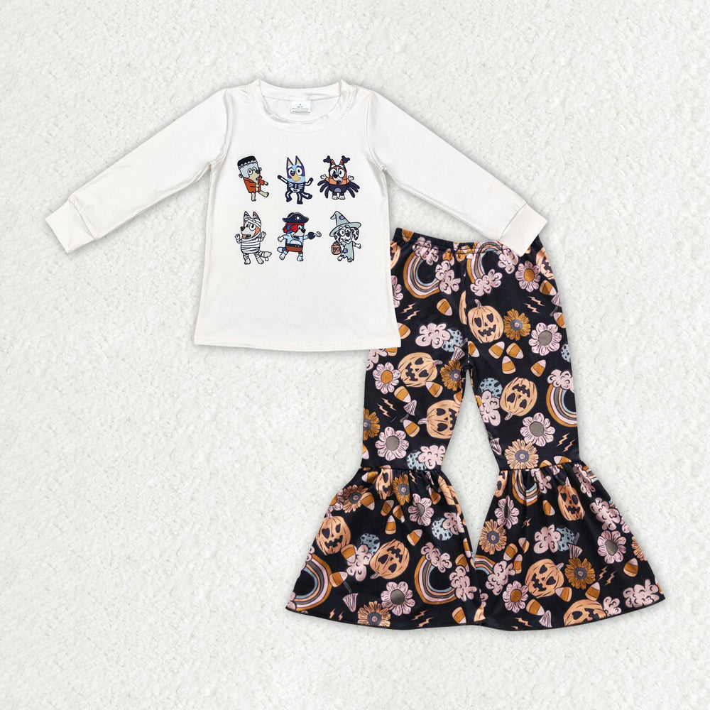 GT0701+P0151 Baby Girls Halloween Dogs Pumpkin Bell Pants Outfits Clothes Sets
