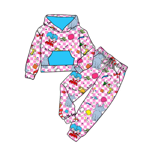 GLP1932 Baby Girls Reading Teacher Hooded Tops Pants Clothes Sets Preorder