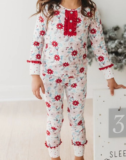 GLP1936 Baby Girls Christmas Flowers Tops Pants Pajamas Clothes Sets Preorder