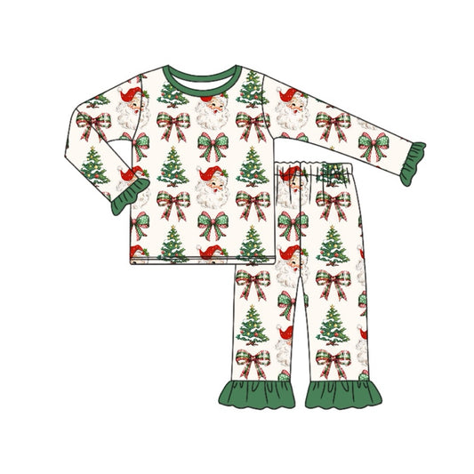 GLP1960 Baby Girls Christmas Green Sants Bows Top Pants Pajamas Outfits Sets Preorder