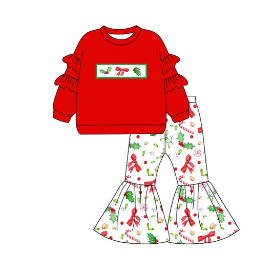 GLP1961 Baby Girls Christmas Holly Bows Top Bell Pants Outfits Sets Preorder