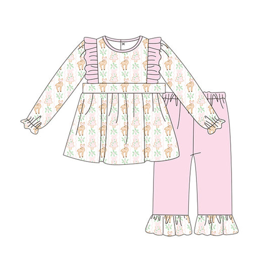 GLP1962 Baby Girls Christmas Deer Tree Tunic Top Pants Clothes Sets Preorder