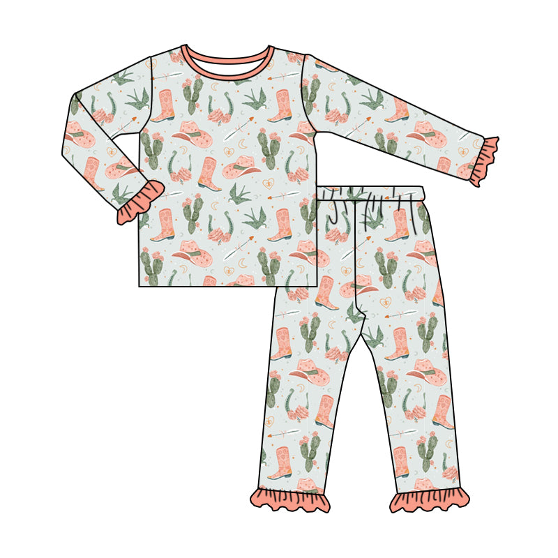 GLP1968 Baby Girls Western Boots Cactus Shirt Pants Pajamas Clothes Sets Preorder