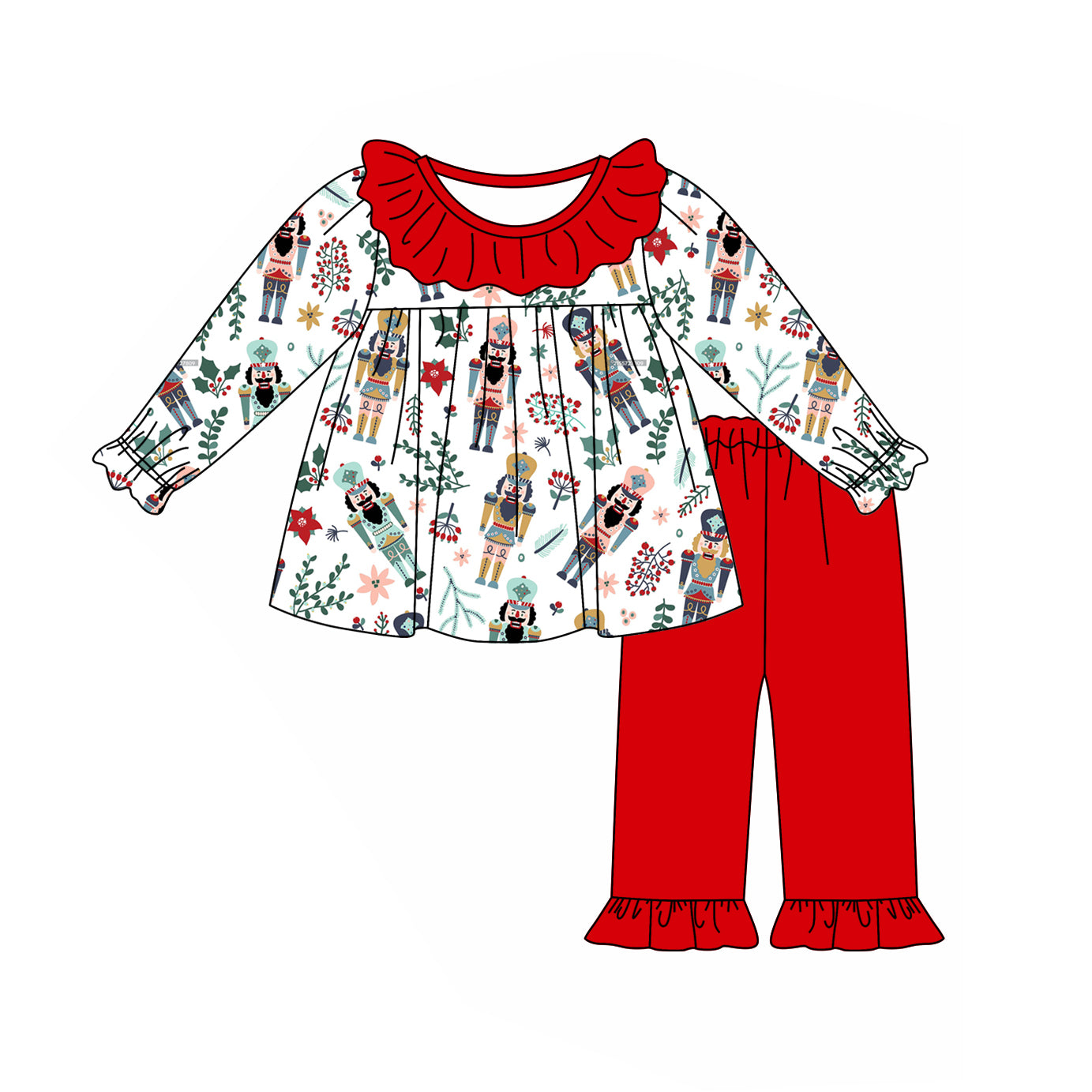 GLP1976 Baby Girls Christmas Soldier Tunic Top Ruffle Pants Clothes Sets Preorder