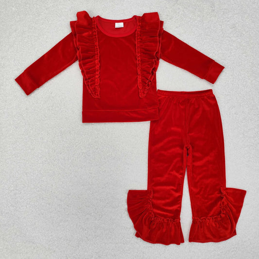 Sibling Baby Girls Christmas Ruffle Bell Pants Velvet Pajamas Clothes Sets C11.6