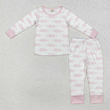 Sibling Baby Girls Pink Bows Plaid Bamboo Pajamas Set Pockets Zipper Hoodies Jacket C11.1