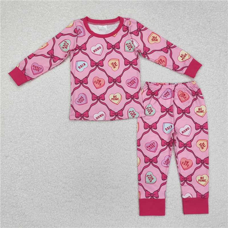 Sibling Baby Girls Valentines Heart Tops Pants Pajamas Clothes Sets C11.4