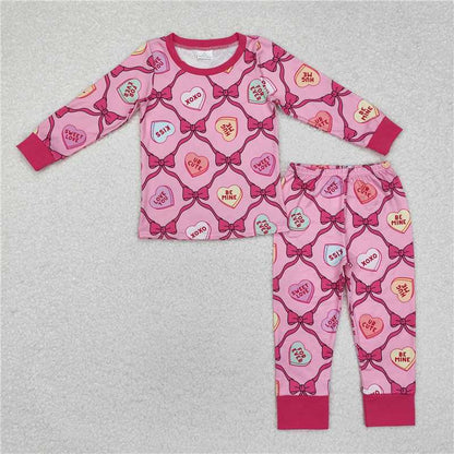 Sibling Baby Girls Valentines Heart Tops Pants Pajamas Clothes Sets C11.4