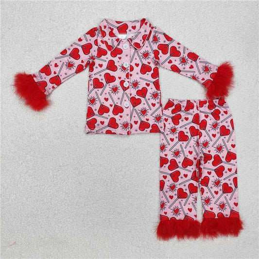 Sibling Baby Girls Valentines Heart Tops Pants Pajamas Clothes Sets C11.4