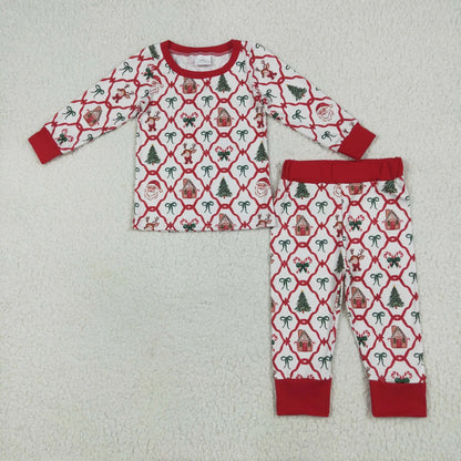 Sibling Baby Kids Trees Bows Checked Christmas Pajamas Sets Zipper Footie Rompers Blankets C10.14