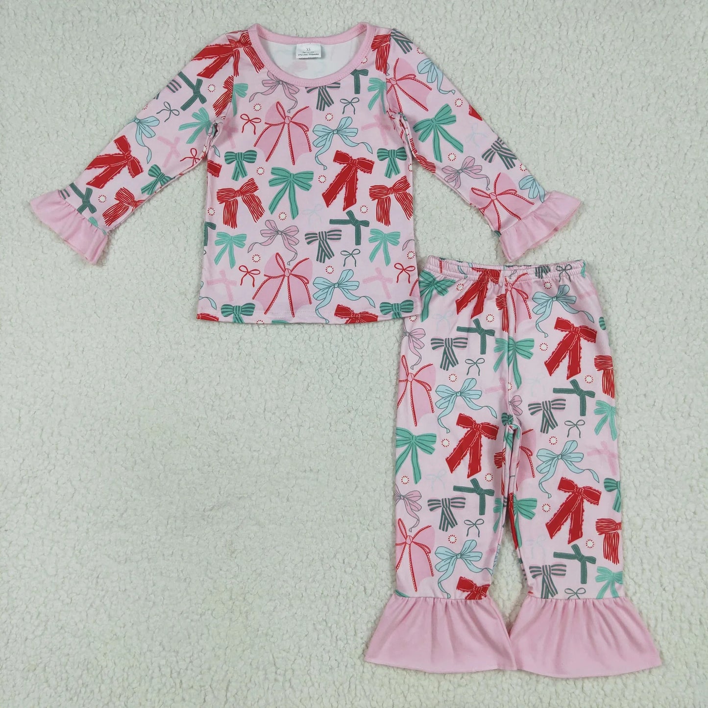 Family Sibling Colorful Bows Pajamas Clothes Sets Zipper Rompers Women Pants Blankets C10.14
