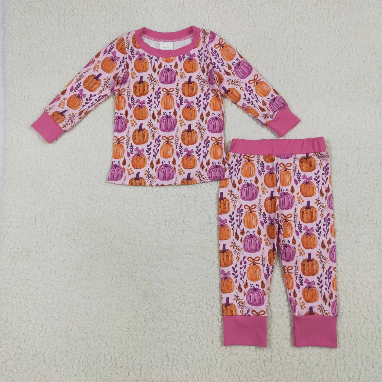 Sibling Baby Kids Hot Pink Pumpkins Floral Pajamas Sets Zipper Footie Rompers Blankets C10.14