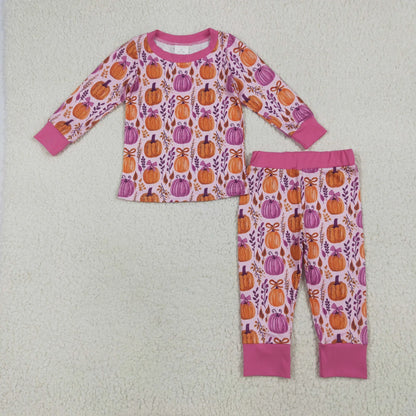 Sibling Baby Kids Hot Pink Pumpkins Floral Pajamas Sets Zipper Footie Rompers Blankets C10.14