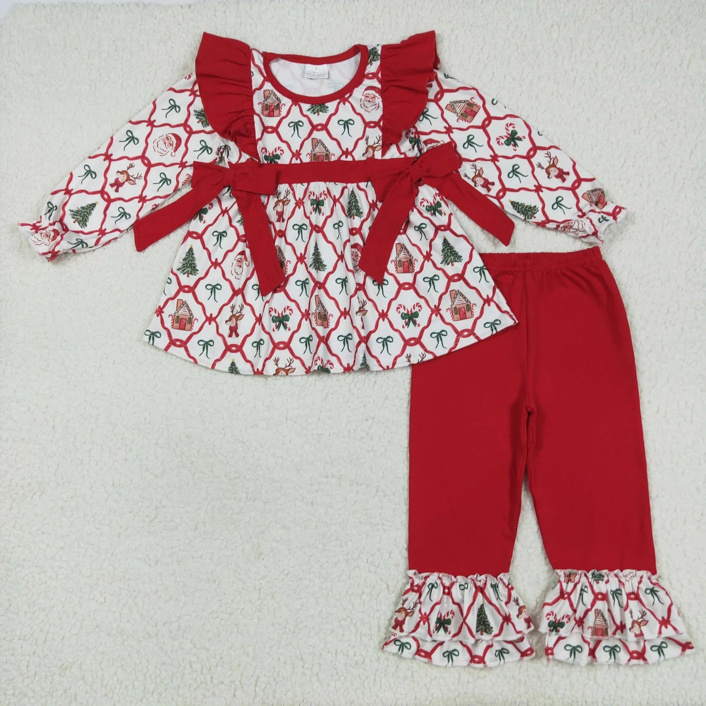 Family Sibling Baby Kids Christmas Red Bows Santa Trees Checked Clothes Sets Rompers Blanket C11.19