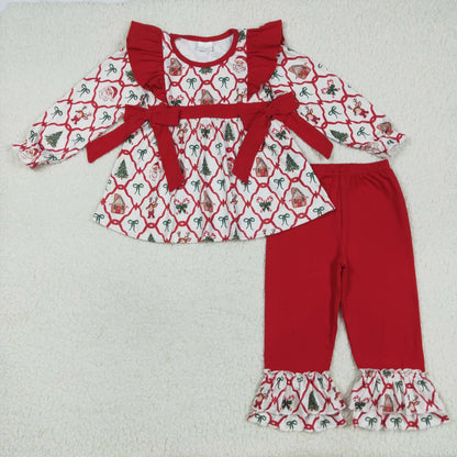 Family Sibling Baby Kids Christmas Red Bows Santa Trees Checked Clothes Sets Rompers Blanket C11.19