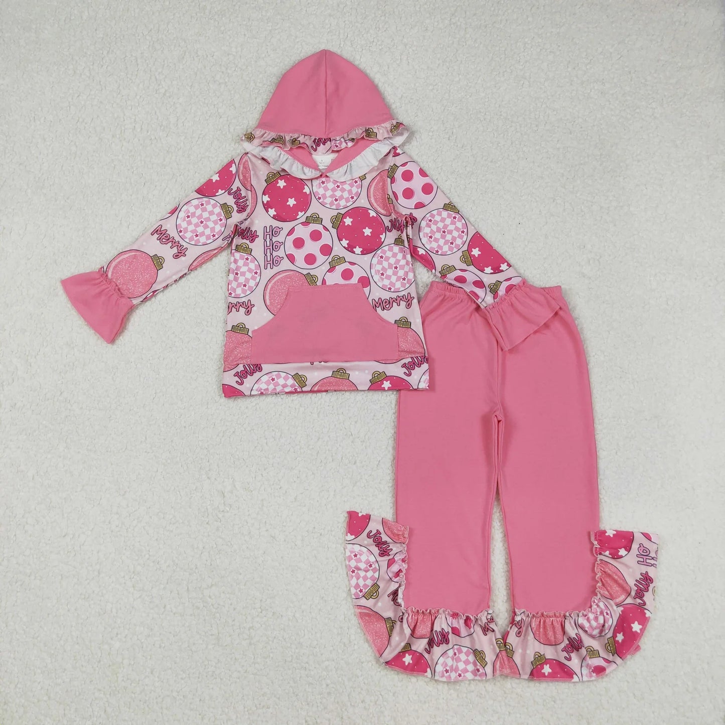 Sibling Baby Girls Pink Lights Grin Plaid Pocket Hoodies Ruffle Bell Pants Christmas Clothes Sets C10.25