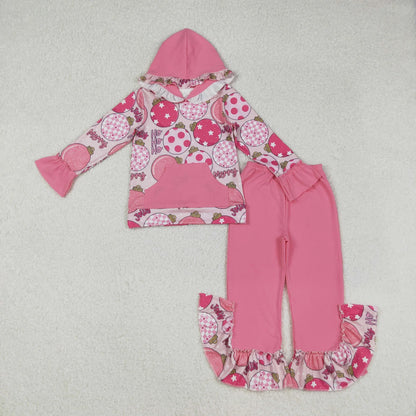 Sibling Baby Girls Pink Lights Grin Plaid Pocket Hoodies Ruffle Bell Pants Christmas Clothes Sets C10.25
