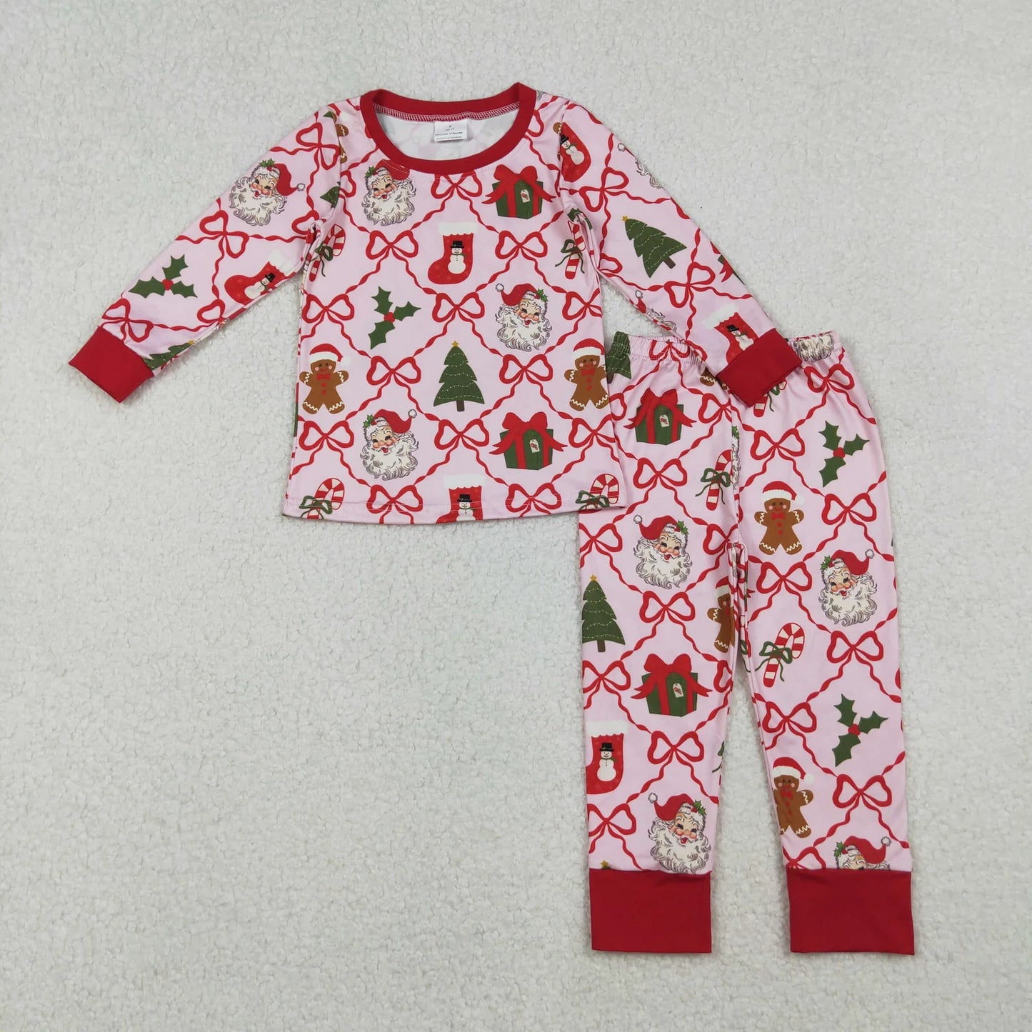 Mama and Me Bows Santa Socks Checked Top Pants Christmas Pajamas Sets Zipper Rompers C10.28