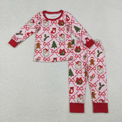 Mama and Me Bows Santa Socks Checked Top Pants Christmas Pajamas Sets Zipper Rompers C10.28