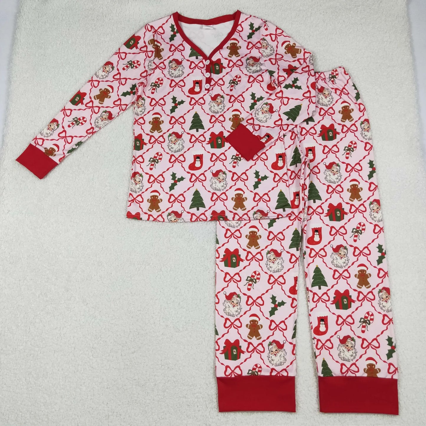 Mama and Me Bows Santa Socks Checked Top Pants Christmas Pajamas Sets Zipper Rompers C10.28
