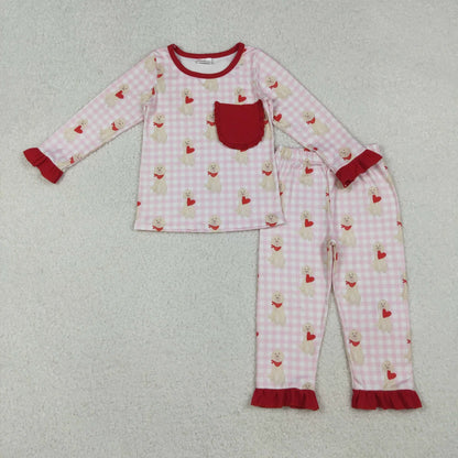 Mama and Me Girls Hearts Dogs Valentine Pajamas Set Ruffle Dress Zipper Romper Mamas Pants Bottom C10.31