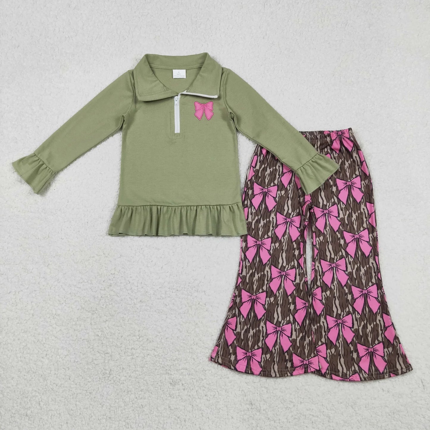 Sibling Baby Girls Embroidery Hearts Bows Zip Pullovers Flare Pants Valentines Clothes Sets C11.25