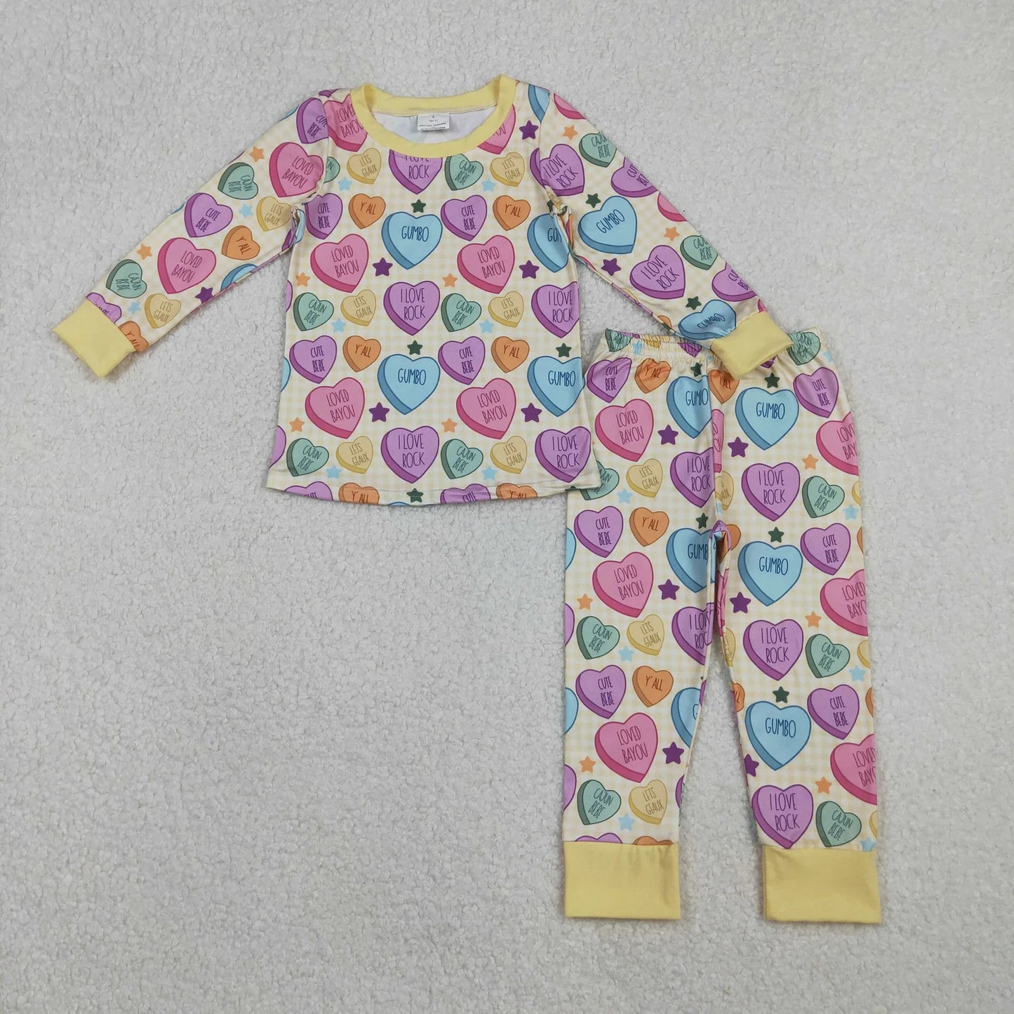 Sibling Baby Girls Colorful Hearts Stars Pants Valentines Pajamas Sets Two Way Zip Convertible Rompers C11.10