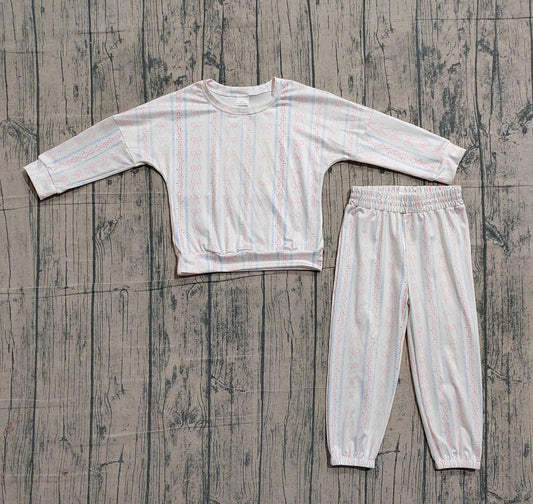 Sample GLP3238 Cute Baby Girls Bows Flowers Stripe Top Jogger Pants Clothes Sets