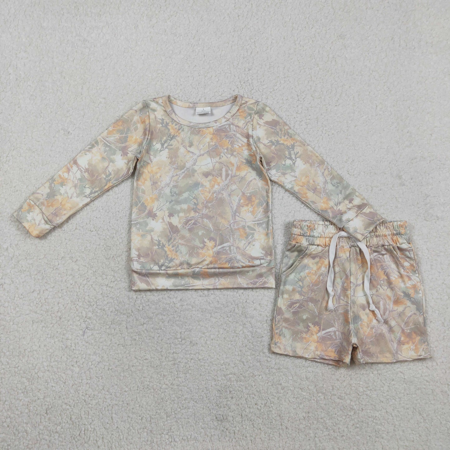 RTS GLS0058 Baby Girls Southern Leaves Camo Long Sleeve Top Pockets Shorts Clothes Sets