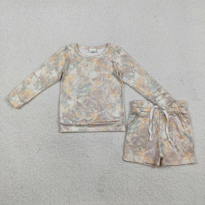 RTS GLS0058 Baby Girls Southern Leaves Camo Long Sleeve Top Pockets Shorts Clothes Sets
